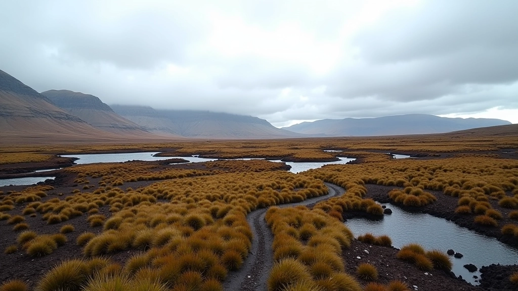 Ancient bog landscape with preserved peat formations and traditional Irish countryside vegetation