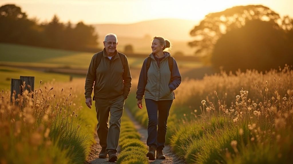 Group of senior visitors walking along a scenic countryside trail in West Cork during a guided agri-tourism experience