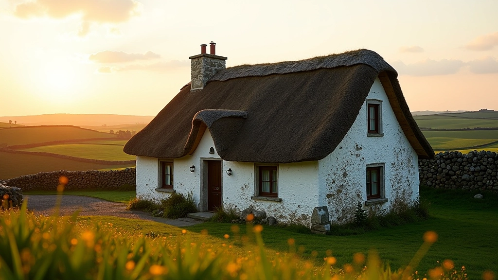 Traditional Irish stone cottage with white-painted windows and rustic character